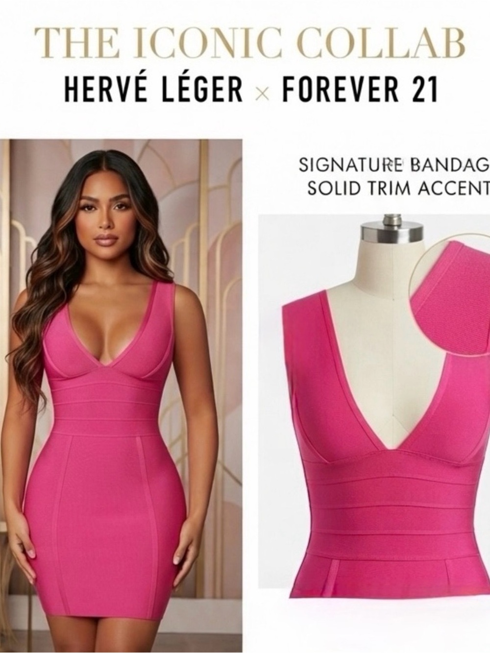 NWT-Hervé Léger x Forever 21 Hot Pink Bandage Dress